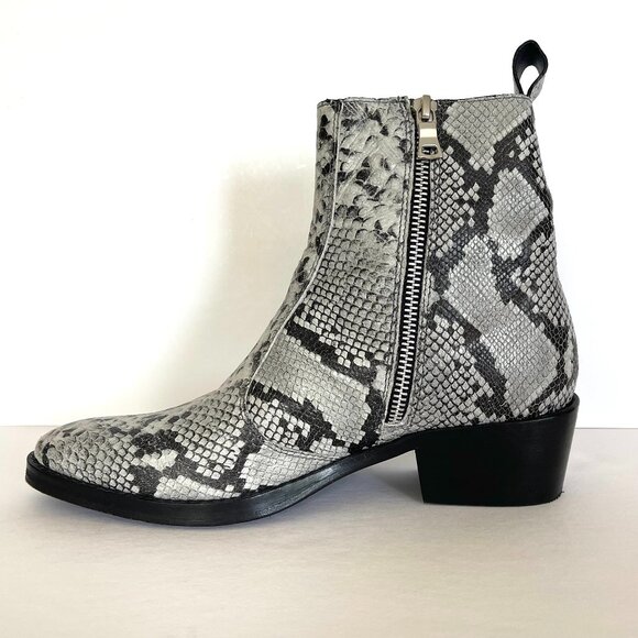 RICHARDS - GREY SNAKESKIN LEATHER ZIP BOOTS (SIZE 6-fits like 6.5) - Picture 1 of 8